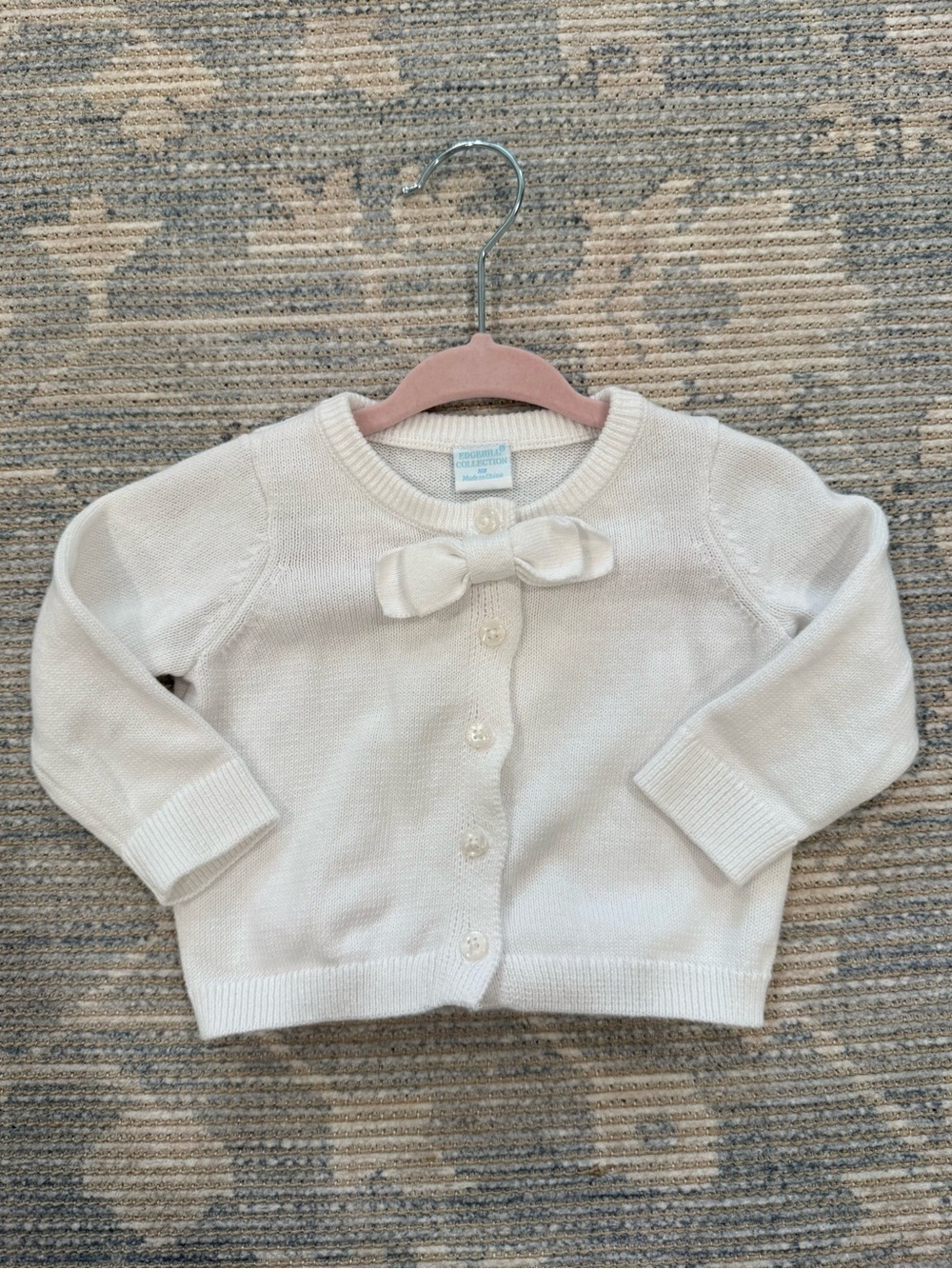 Edgehill Collection White Knit Baby Cardigan with Bow